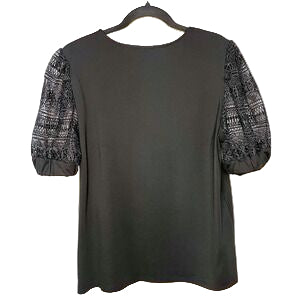 Black Express Blouse/Top with Lace Puff Sleeves-Medium