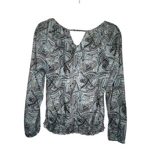 Lucky Brand Sheer Blue& Black Long Sleeve Blouse- Small