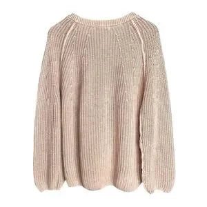 Zenana Womens Beige Cotton Knit Sweater Slouchy Oversized