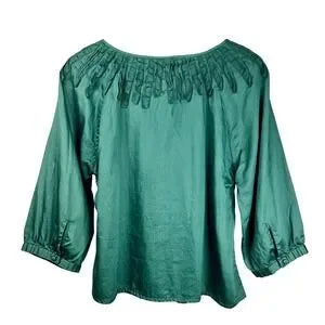 Talbots Woman 2X Emerald Green Blouse Top Ruffle Detail 3/4 Sleeve