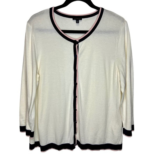 Talbots Long Sleeved Cardigan Sweater with Button Front and Ivory Pink Trim- XL