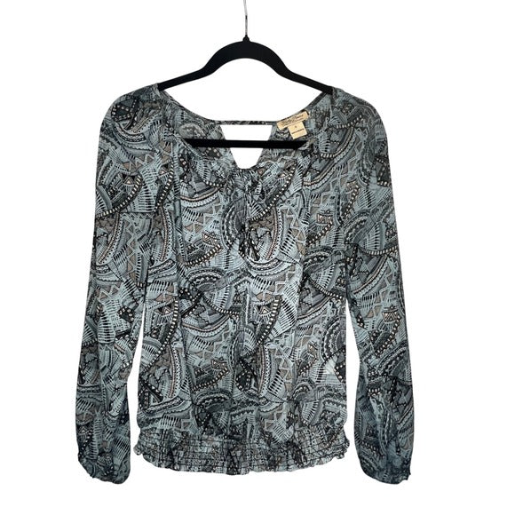 Lucky Brand Sheer Blue& Black Long Sleeve Blouse- Small