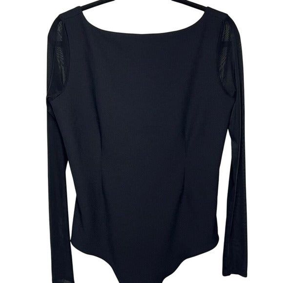 Abercrombie & Fitch Black Bodysuit with Sheer Sleeves and Scoop Back-XL