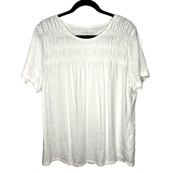 Talbots White Short Sleeve Textured Cotton Blend Casual Blouse- XL