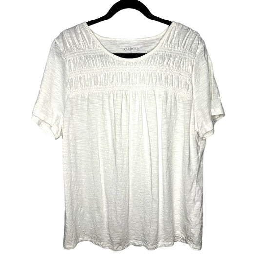Talbots White Short Sleeve Textured Cotton Blend Casual Blouse- XL