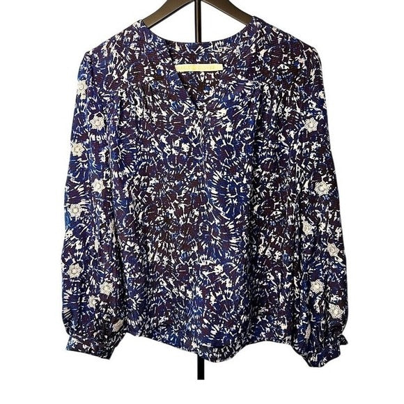 Marie Oliver Silk Blouse Long Sleeve Abstract Print Top-Small