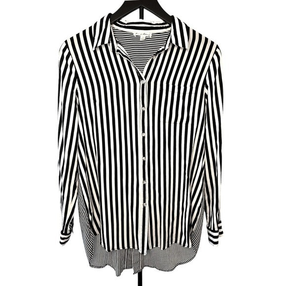 Jane and Delancey Black & White Striped Long Sleeve Button Down- Medium