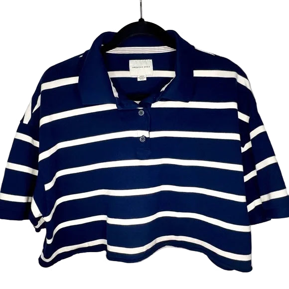 Women's American Eagle Striped Blue And White Crop Top-Medium