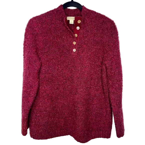 Women's Appleseed Textured Knit Burgundy Pullover Sweater- Large