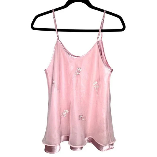 Valerie Stevens Pink Floral Embroidered Cami Top- Medium