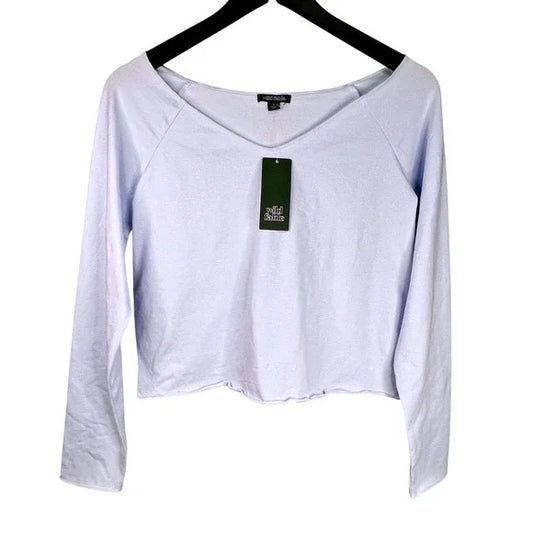 Wild Fable Womens Long Sleeve V-Neck Crop Top Light Blue- X-Large