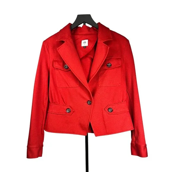 CABI Cropped Red Blazer Jacket Stylish Pockets and Button Front- SIze 10