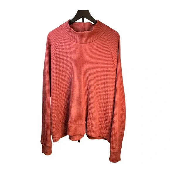 The North Face Waffle Knit Mock Neck Long Sleeve Top Coral Women's- 2XL