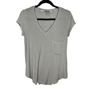 BDG Urban Outfitters Striped V-Neck T-Shirt Gray & White with Pocket-Small