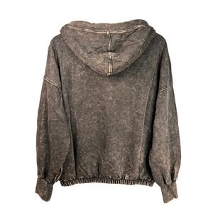 Zenana French Terry Acid Wash Kangaroo Pocket 1/2 Zip Hoodie