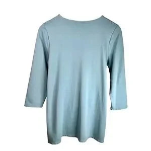 J Jill Ponte Knit Top Women's Tie Waist 3/4 Sleeve Blue Casual- Small